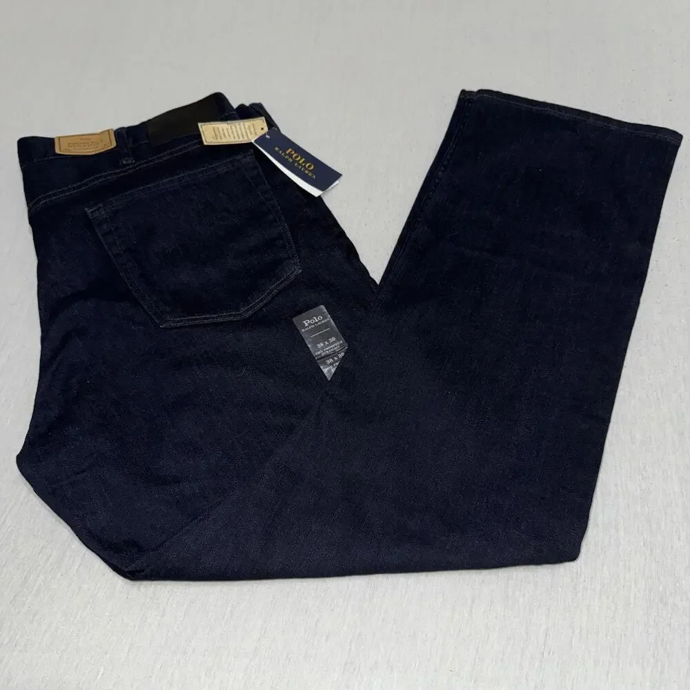 POLO RALPH LAUREN PROSPECT STRAIGHT MEN 38x30 DARK BLUE STRETCH Denim JEANS NWT